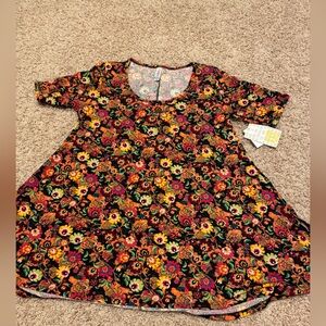 LulaRoe PERFECT TEE Scoop Neck Orange Green Red Floral Swing Tunic Sz XXS